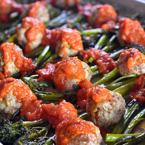 Sheet Pan Meatballs and Broccolini